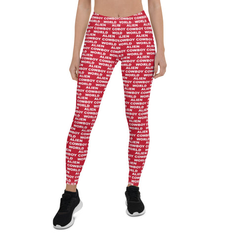 Alien Cowboy World Red Leggings